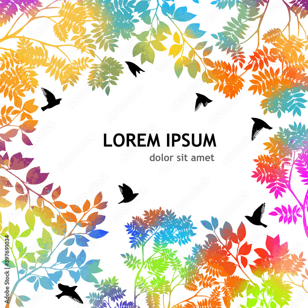 Background frame made of colorful leaves. Vector illustration