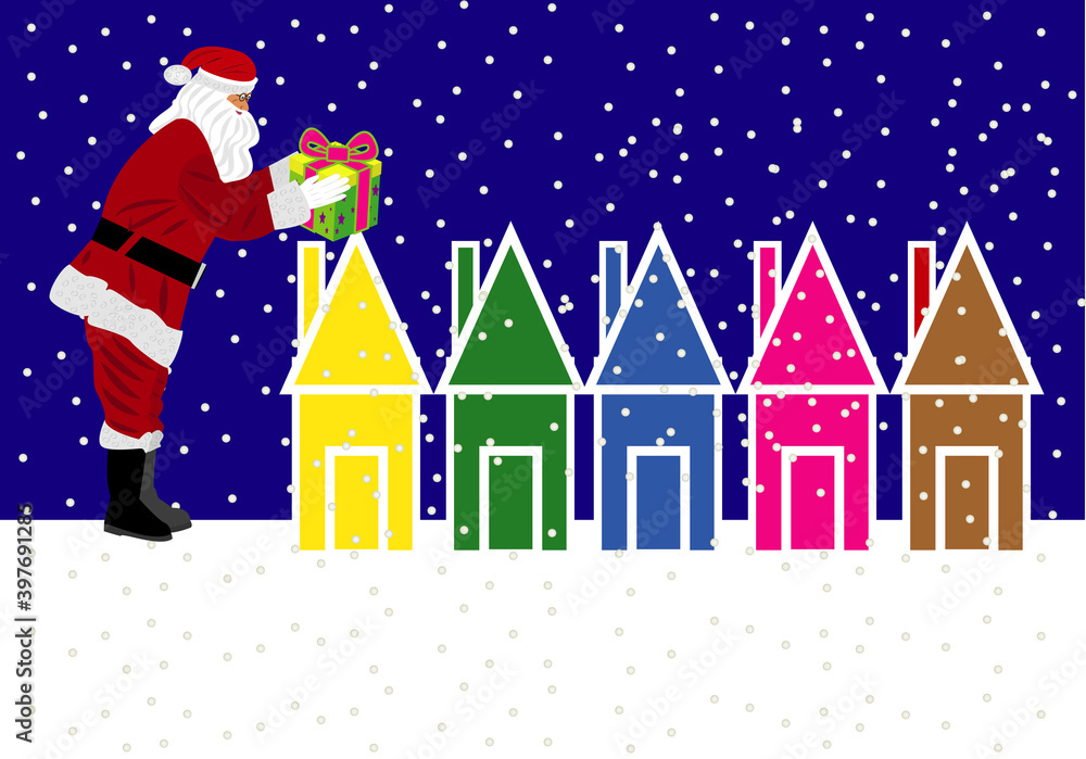 Papá Noel o Santa Claus metiendo los regalos por la chimenea