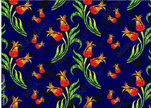 Indonesian batik motif with a repetitive pattern and a very distinctive plant pattern. Vector EPS 10