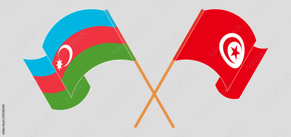 Crossed and waving flags of Azerbaijan and Tunisia Crossed and waving flags of Azerbaijan and Tunisia