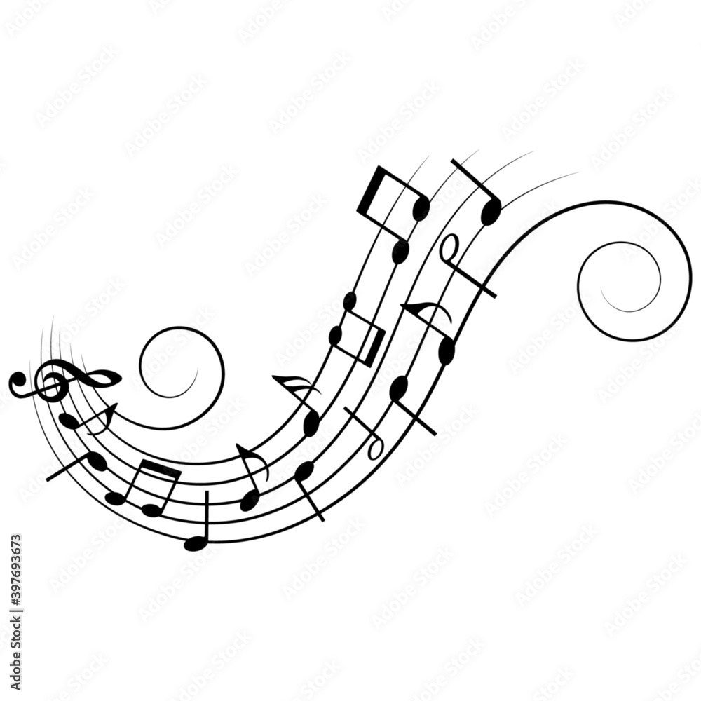 Music notes wave with swirls, vector illustration. Music notes wave with swirls, vector illustration.