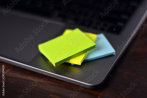 Coffee and office supplies on a wooden table