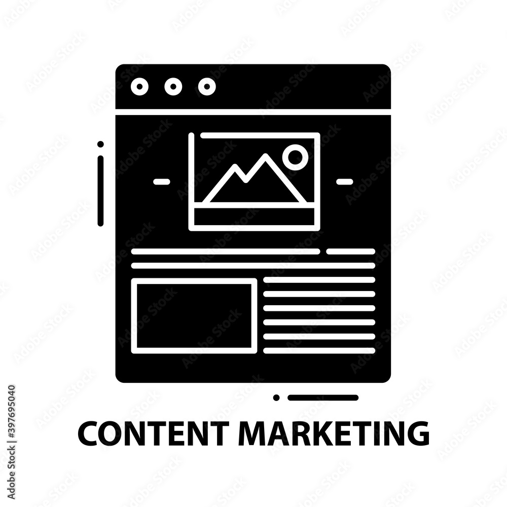 content marketing symbol icon, black vector sign with editable strokes, concept illustration content marketing symbol icon, black vector sign with editable strokes, concept illustration