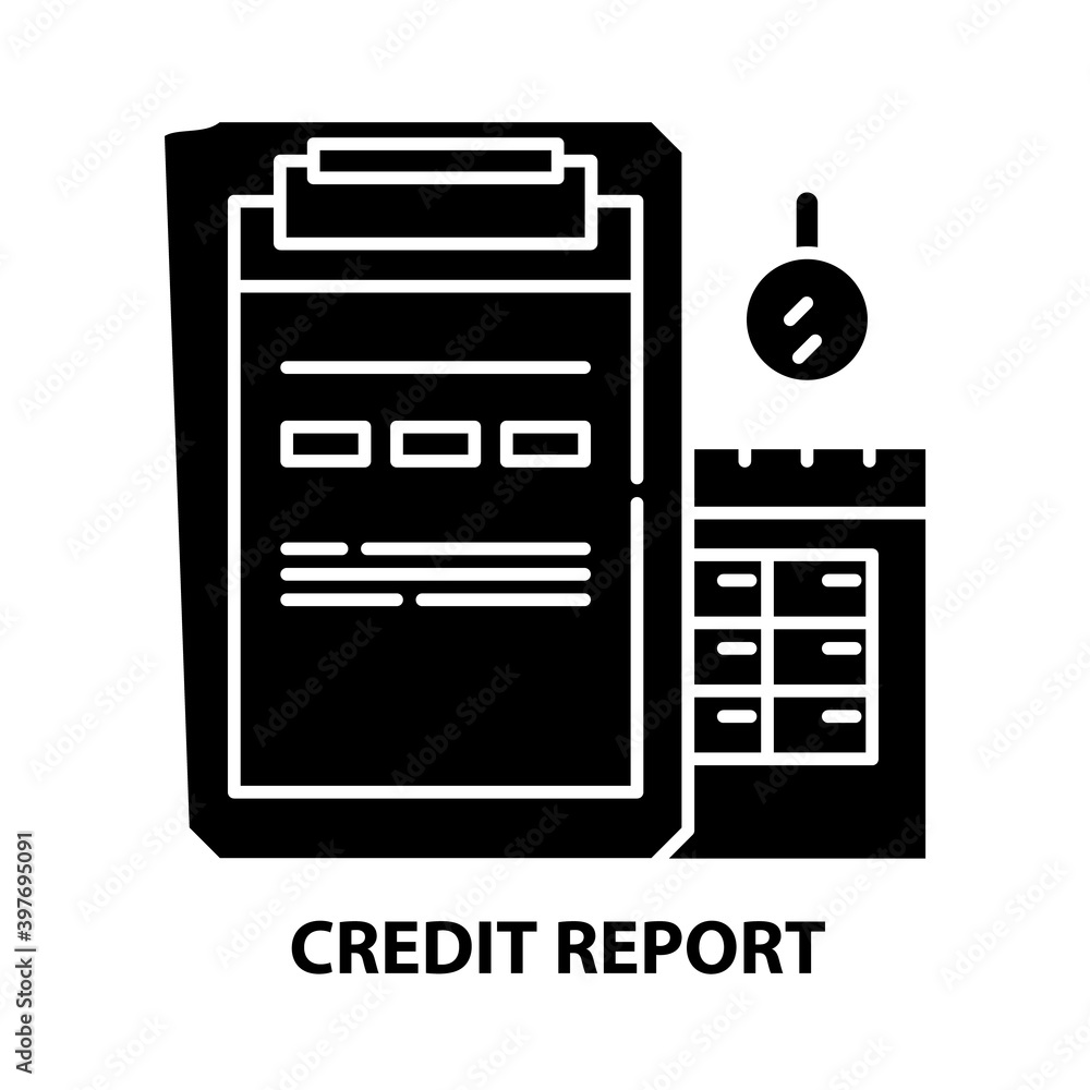 credit report icon, black vector sign with editable strokes, concept illustration credit report icon, black vector sign with editable strokes, concept illustration