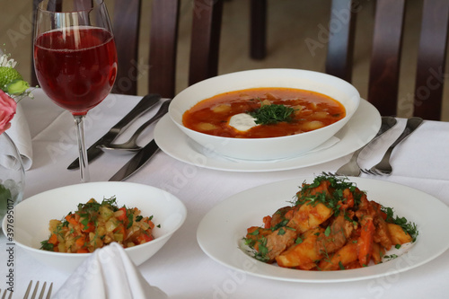 Complex lunch in a restaurant