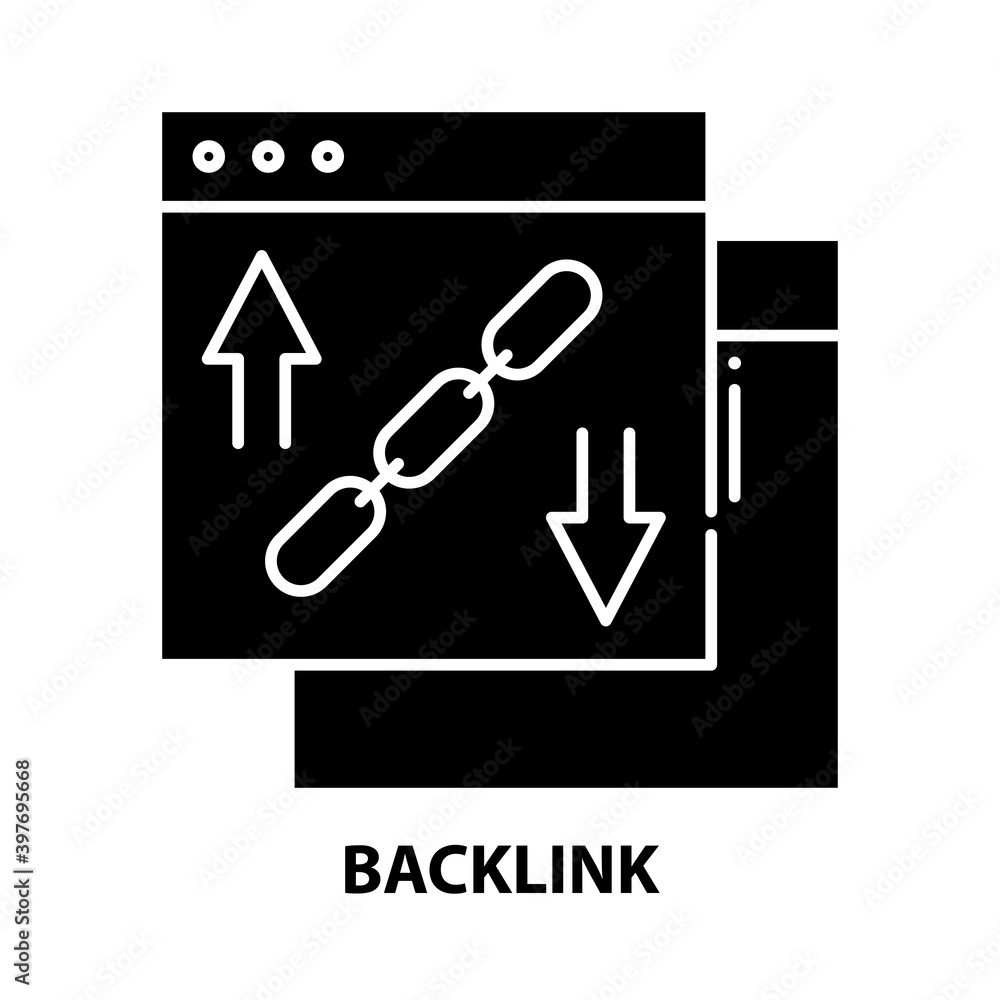 backlink icon, black vector sign with editable strokes, concept illustration backlink icon, black vector sign with editable strokes, concept illustration