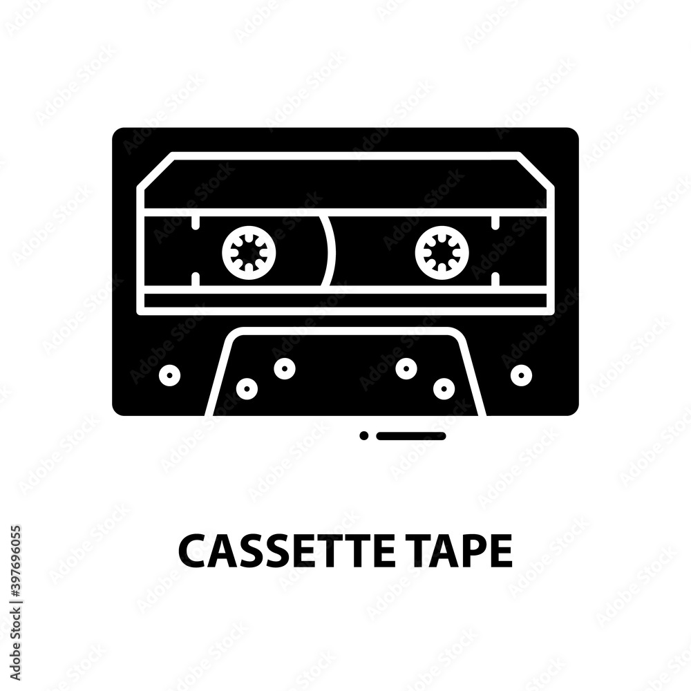 cassette tape icon, black vector sign with editable strokes, concept illustration