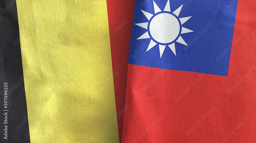 Taiwan and Belgium two flags textile cloth 3D rendering