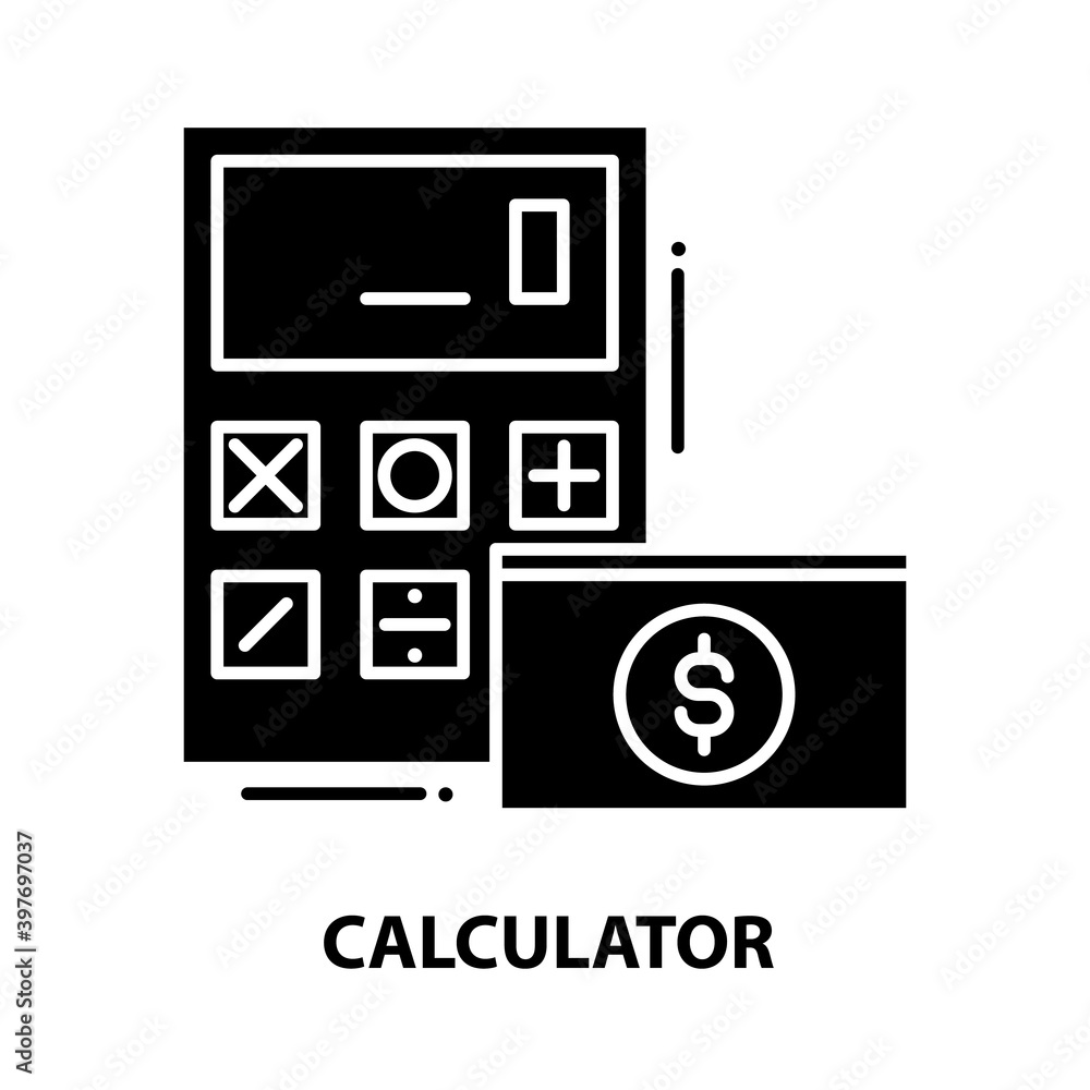 calculator icon, black vector sign with editable strokes, concept illustration calculator icon, black vector sign with editable strokes, concept illustration