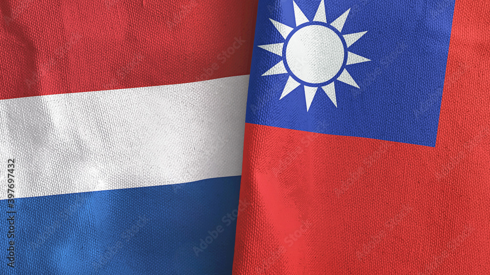Taiwan and Netherlands two flags textile cloth 3D rendering