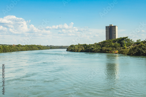 View of the city from the Paranaiba River, between the states of Goias and Minas Gerais - Itumbiara - Goias and Arapora - Minas Gerais