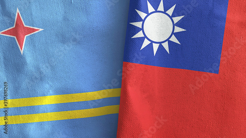 Taiwan and Aruba two flags textile cloth 3D rendering
