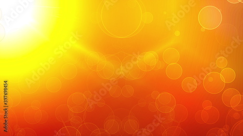 Flying round spots in the rays of a warm light source, computer generated. 3D rendering of modern abstract background
