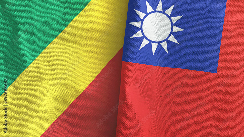 Taiwan and Congo two flags textile cloth 3D rendering