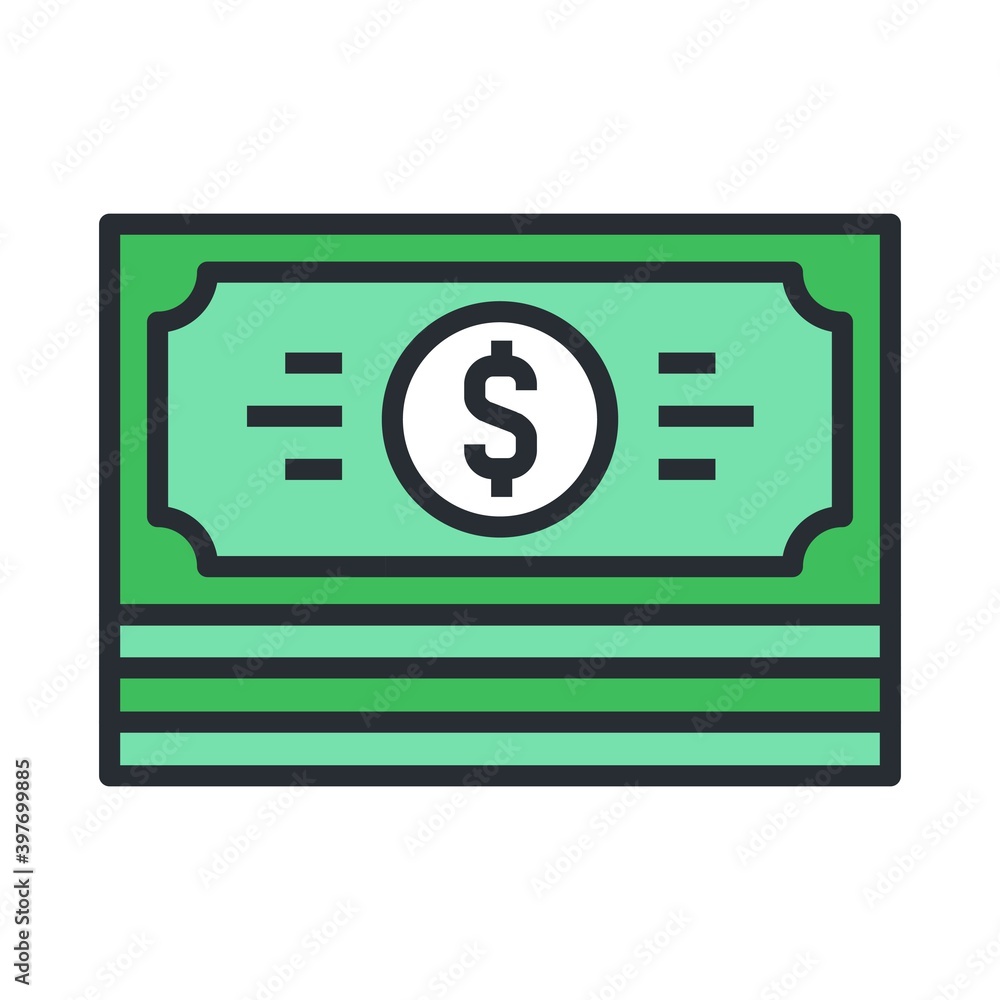 Money banknotes stack icon. Dollar sign. Vector illustration. Money banknotes stack icon. Dollar sign. Vector illustration.