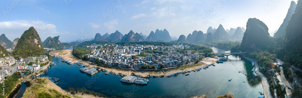 Aerial photography of the beautiful scenery of Lijiang River in Guilin