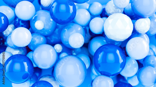 Abstract blue background with 3d spheres. Bubbles design. 3d rendering