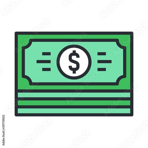 Money banknotes stack icon. Dollar sign. Vector illustration.