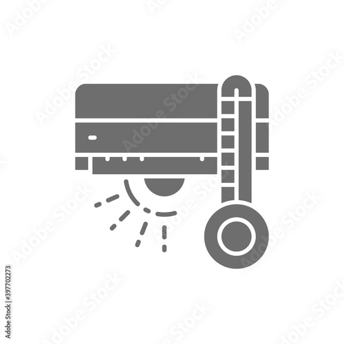 Air conditioning with air heating grey icon.