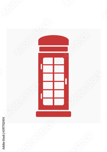 Editable Isolated Front View Flat Monochrome Red Typical English Telephone Booth Iconic Vector Illustration for England Culture Tradition and History Related Design