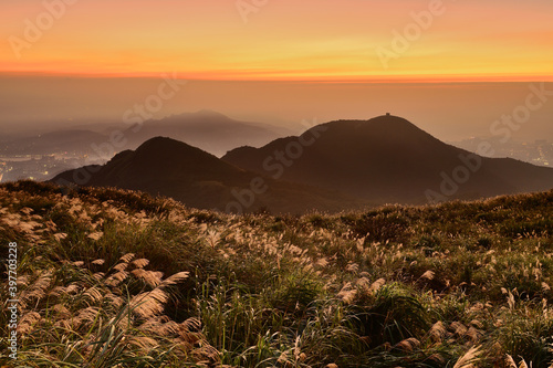 Beautiful sunset on Yangming National Park in Taipei, Taiwan.