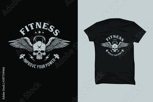 Fitness Skull Kettlebell For T-shirt Design