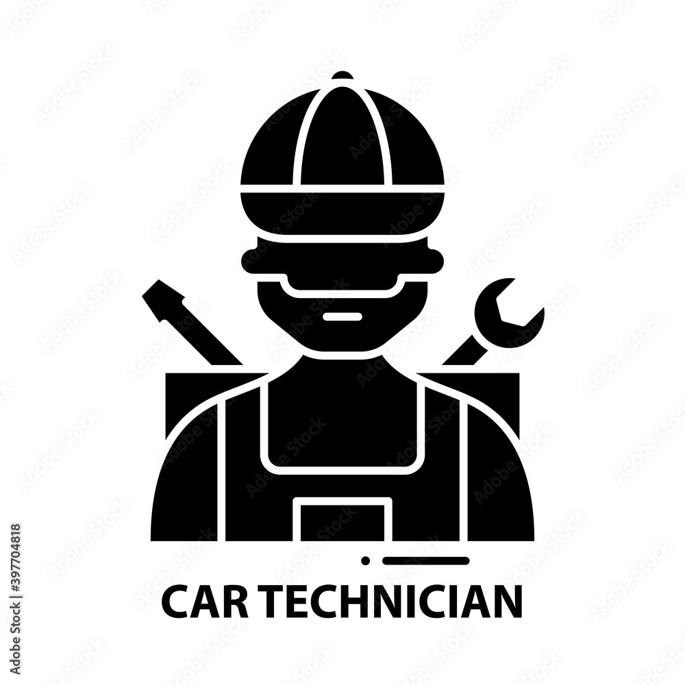 car technician icon, black vector sign with editable strokes, concept illustration car technician icon, black vector sign with editable strokes, concept illustration
