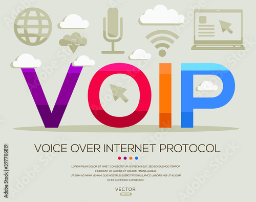 VoIP mean (Voice Over Internet Protocol) Computer and Internet acronyms ,letters and icons ,Vector illustration.
