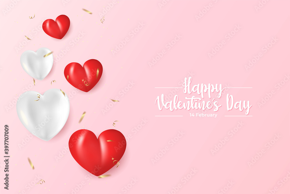 Happy valentines day greeting card with realistic heart.