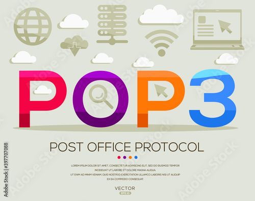 pop3 mean (Post Office Protocol) Computer and Internet acronyms ,letters and icons ,Vector illustration.
 photo