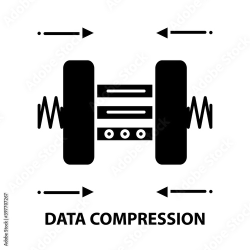 data compression icon, black vector sign with editable strokes, concept illustration