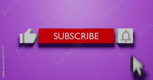Editorial Footage: Animation of a Subscribe and Likes and Notification Button for Youtube.  photo