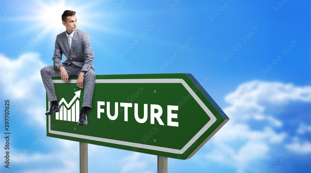 Road sign with sky background and copy space for your message, Your future Road sign with sky background and copy space for your message, Your future