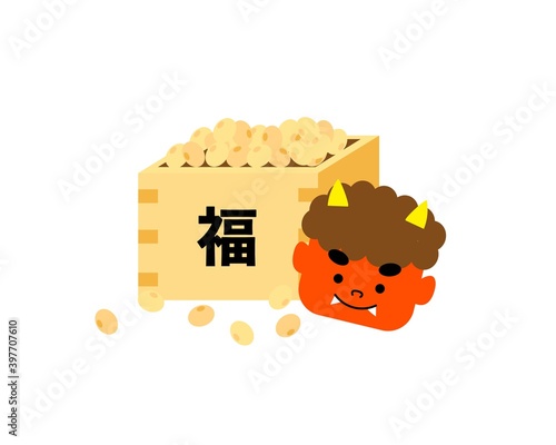 福豆と赤鬼のベクターイラスト