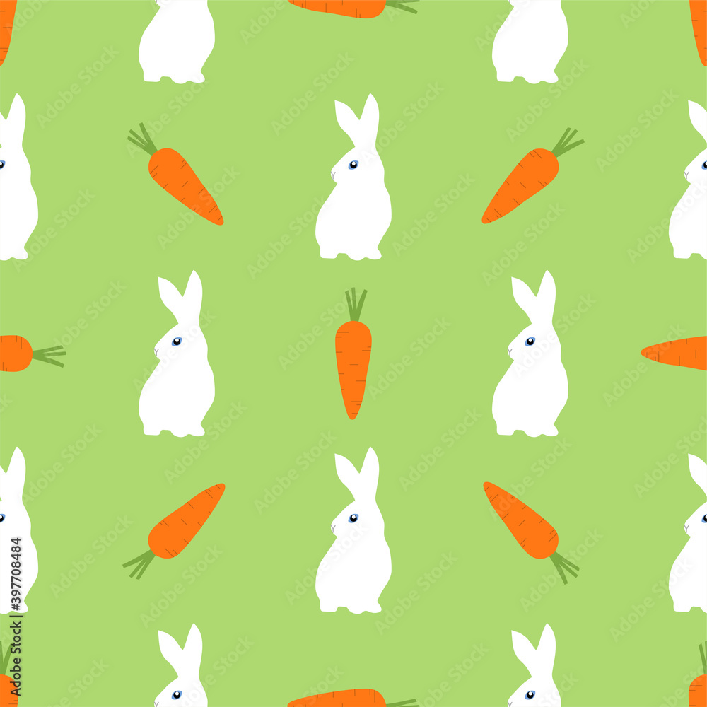 Seamless vector pattern with rabbits and carrots