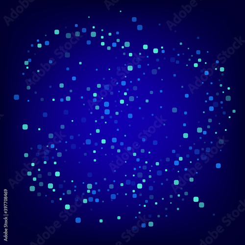 Turquoise Confetti Effect Blue Vector Background. 