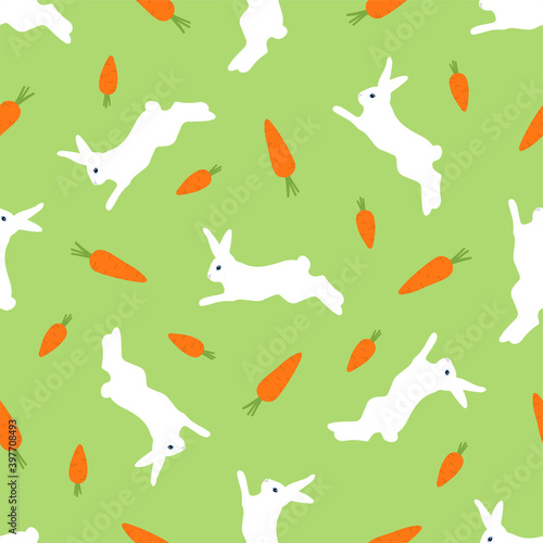 Seamless vector pattern with rabbits and carrots