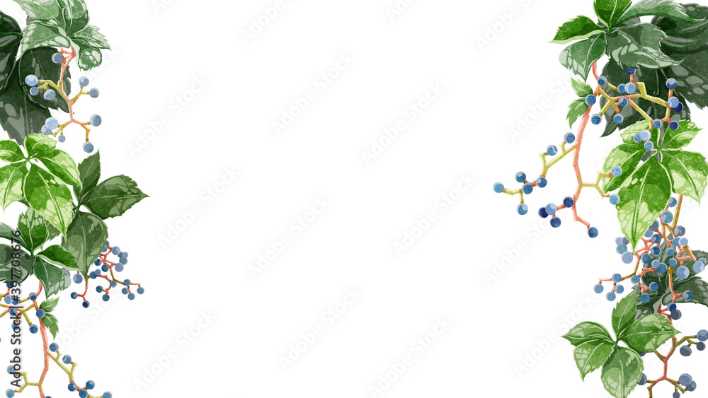 Obraz premium 葉っぱと木の実の背景フレーム