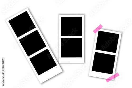 Vintage picture with black retro photo film on white background. Photo frame. Scrapbook design. Stock image. EPS 10.