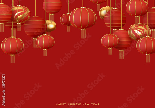 Red hanging lantern Traditional Asian decor. Decorations for the Chinese New Year. Chinese lantern festival. Realistic 3d design vector illustration