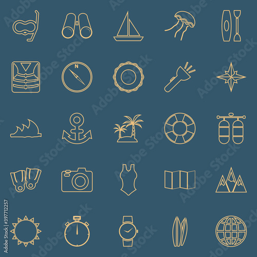Diving line color icons on blue background