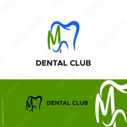Initial Letter M Dental Dentist Logo concept. Dentistry Brand and Dental Care Logo template