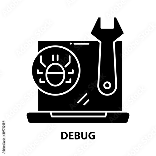 debug icon, black vector sign with editable strokes, concept illustration