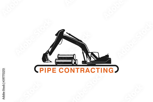Excavator construction logo design, sawer work, excavator logo element heavy equipment work. pipe construction.