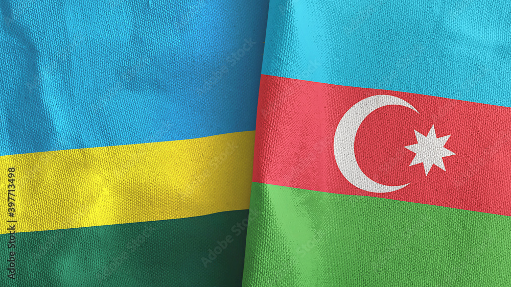Azerbaijan and Rwanda two flags textile cloth 3D rendering