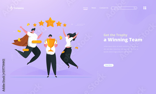 The best teams celebrate victory by getting a trophy illustration on landing page concept