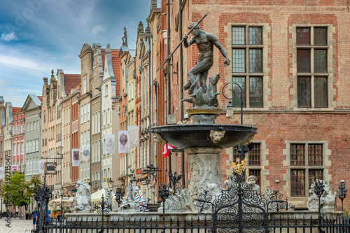 Statue of Neptune fountain in old town of Gdansk