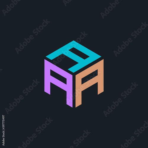 Hexagon logo with three AAA letters. Flat logo for company