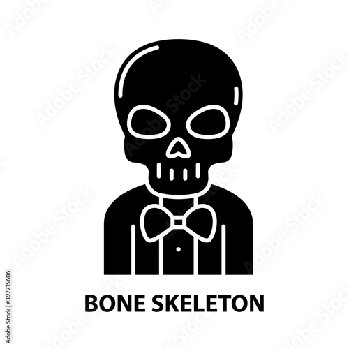 bone skeleton icon, black vector sign with editable strokes, concept illustration
