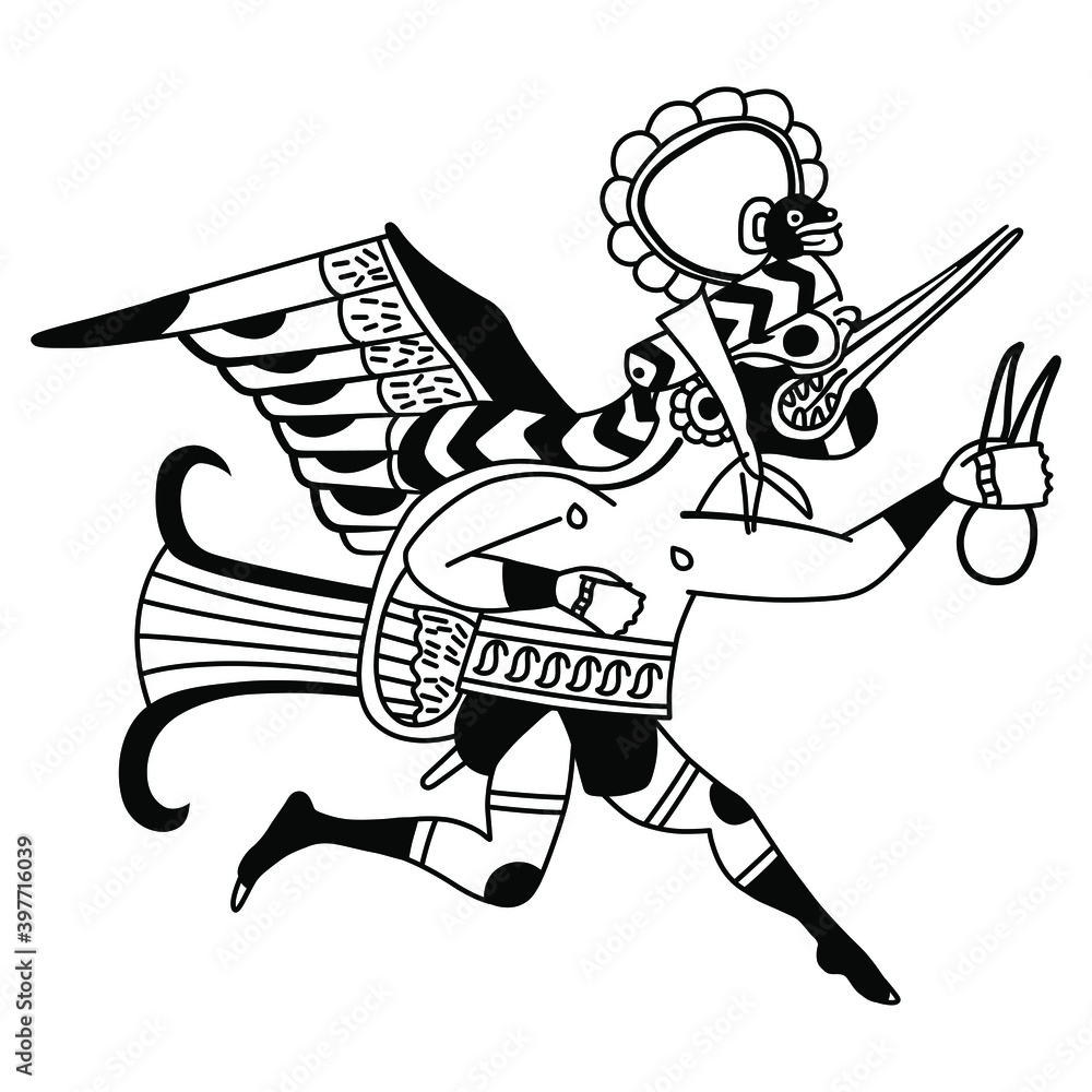 Fantastic character. Anthropomorphic running bird man with long beak